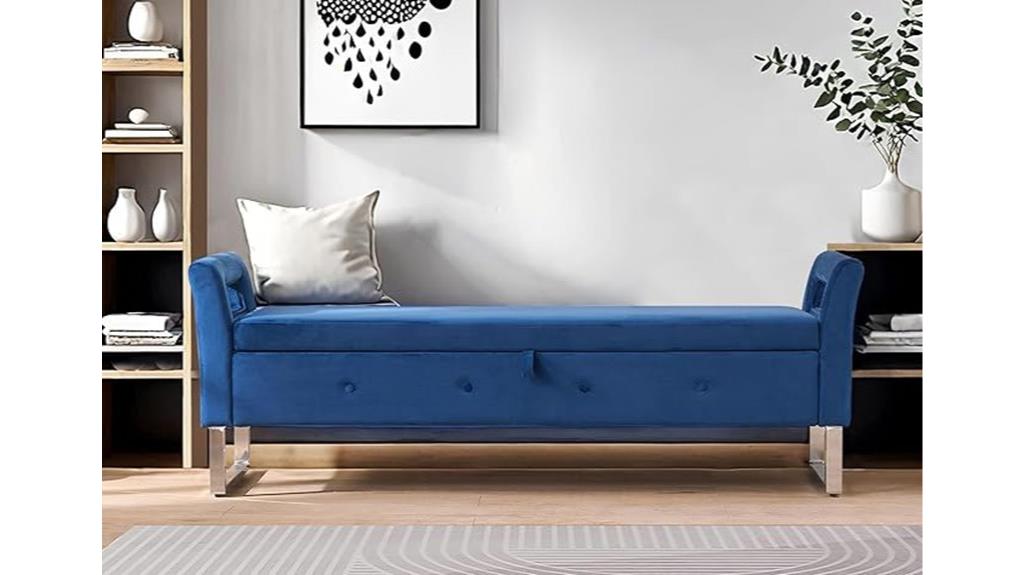 blue velvet bed bench