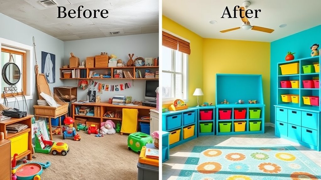 bright colorful organized playroom
