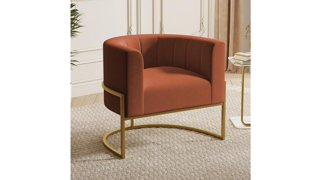 burnt orange velvet barrel chair