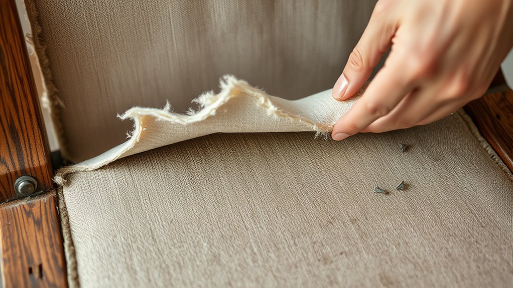 carefully remove old fabric