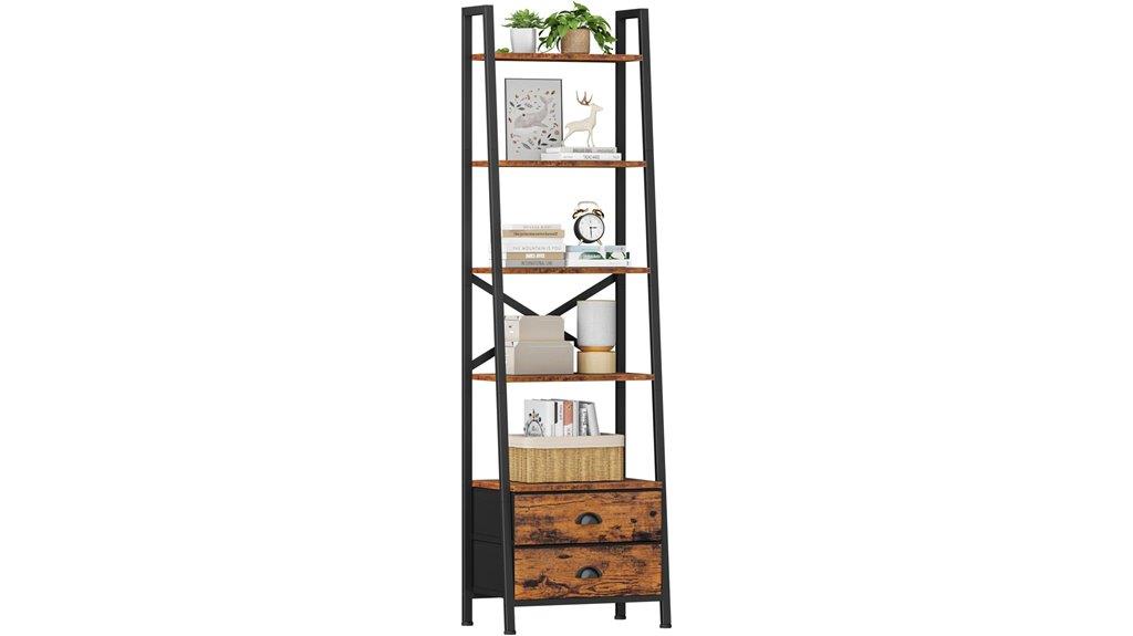 five tier shelf with drawers