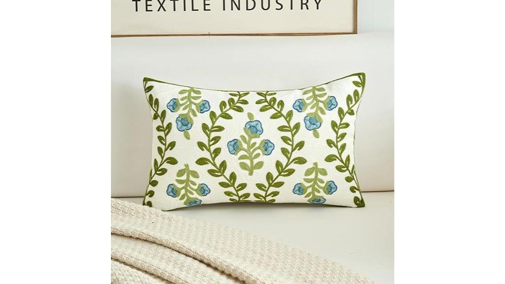 floral embroidered pillow cover