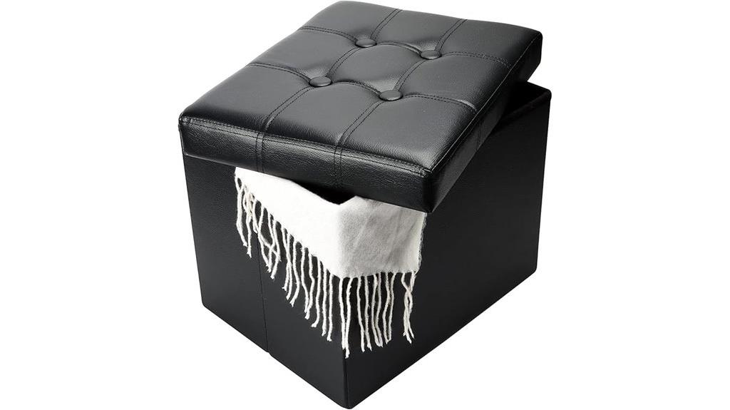 foldable black leather ottoman