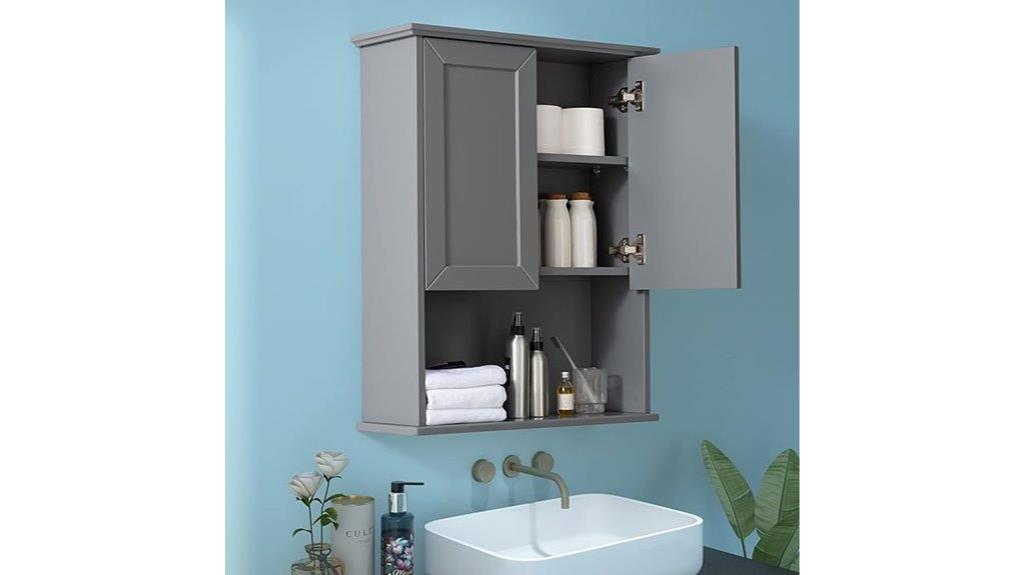grey wall cabinet with shelves