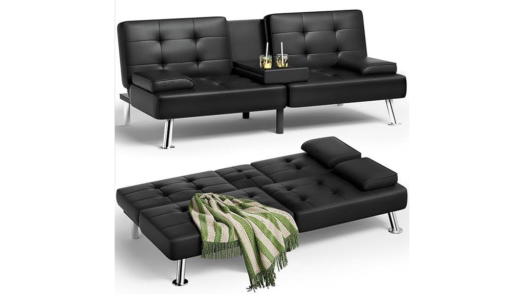 leather futon with removable armrests
