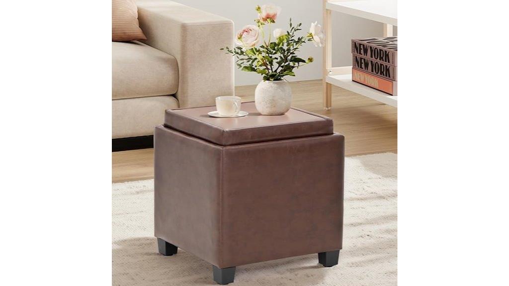 leather ottoman with reversible lid