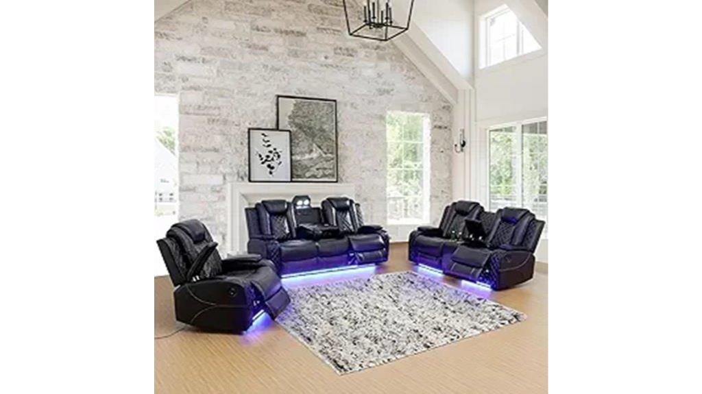 leather reclining sofa with led