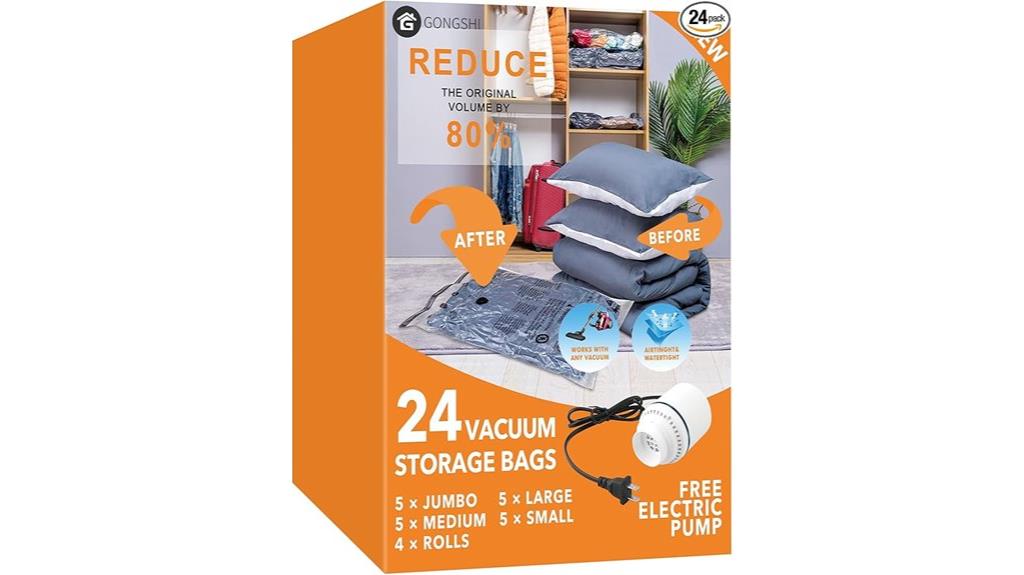 multiple sized vacuum storage bags