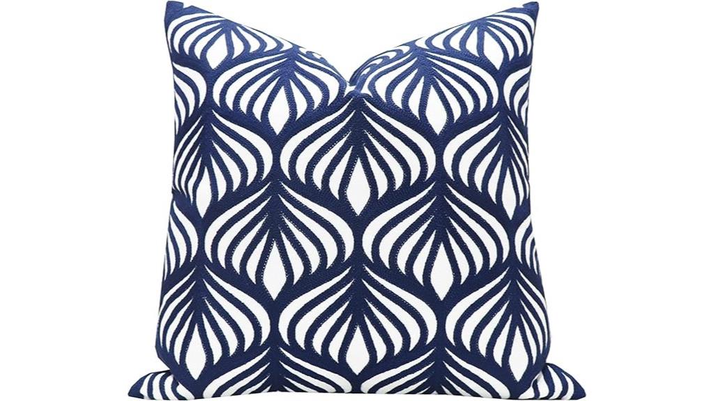 navy blue embroidered pillow