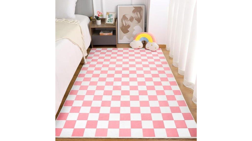 pink and white checkered rug