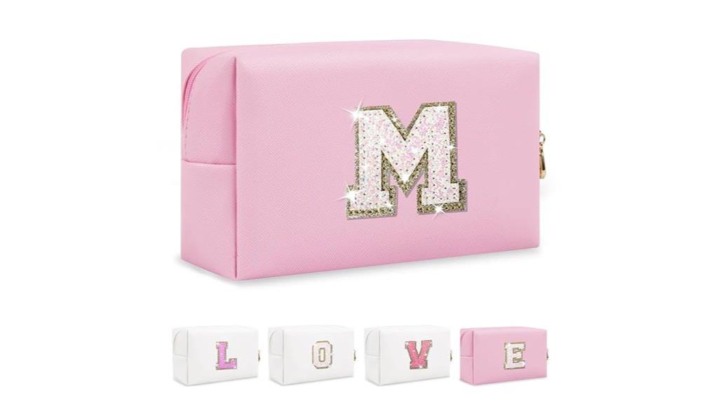 pink glitter letter cosmetic bag