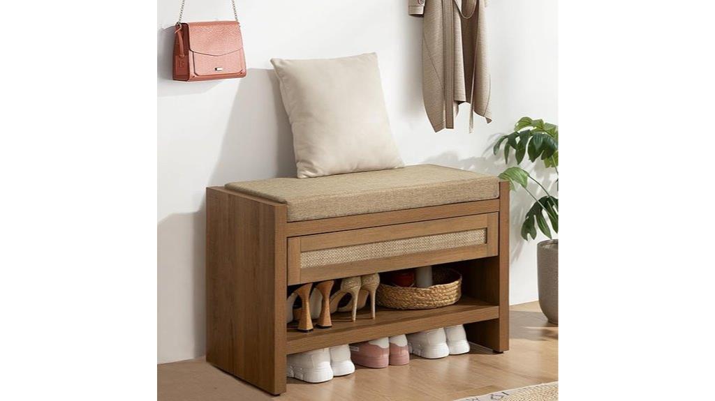 rattan shoe bench