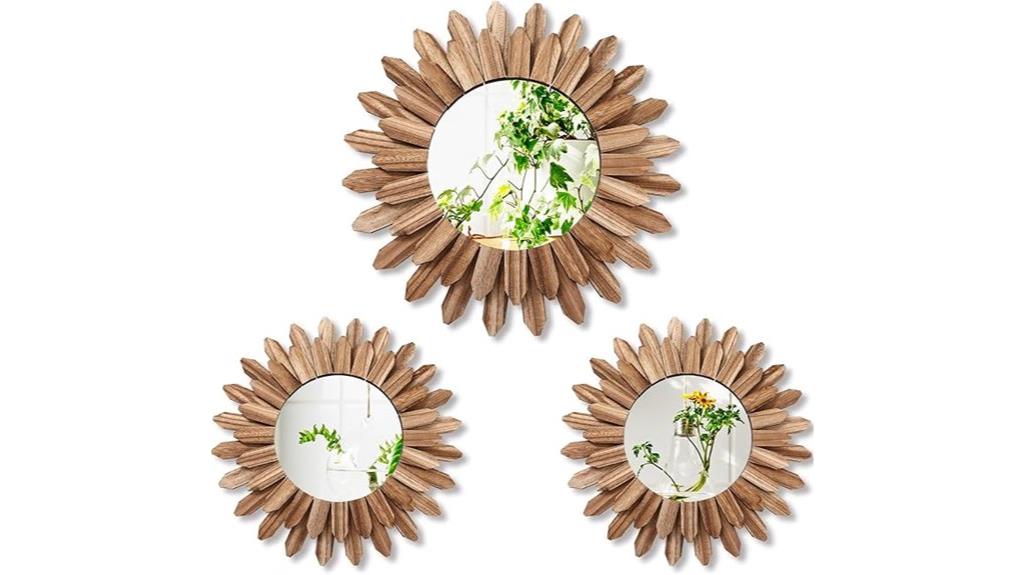set of rustic sunburst mirrors