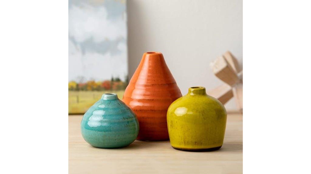 set of three small ceramic vases