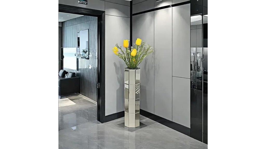 tall silver floor vase