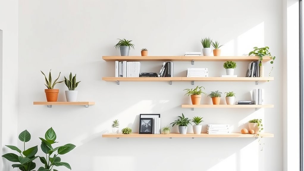 vertical storage with floating shelves
