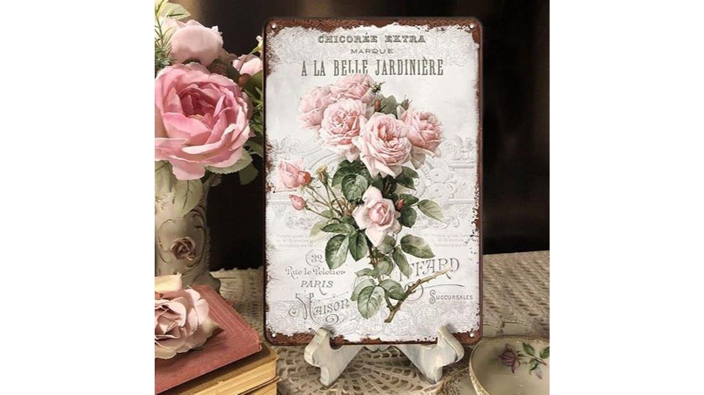 vintage rose tin sign