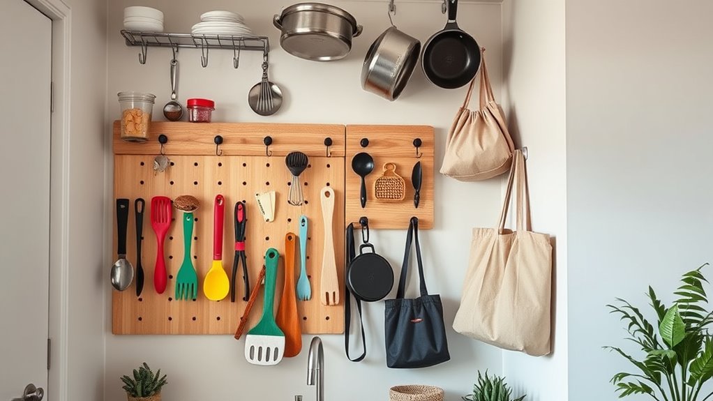 wall mounted hooks and pegboards