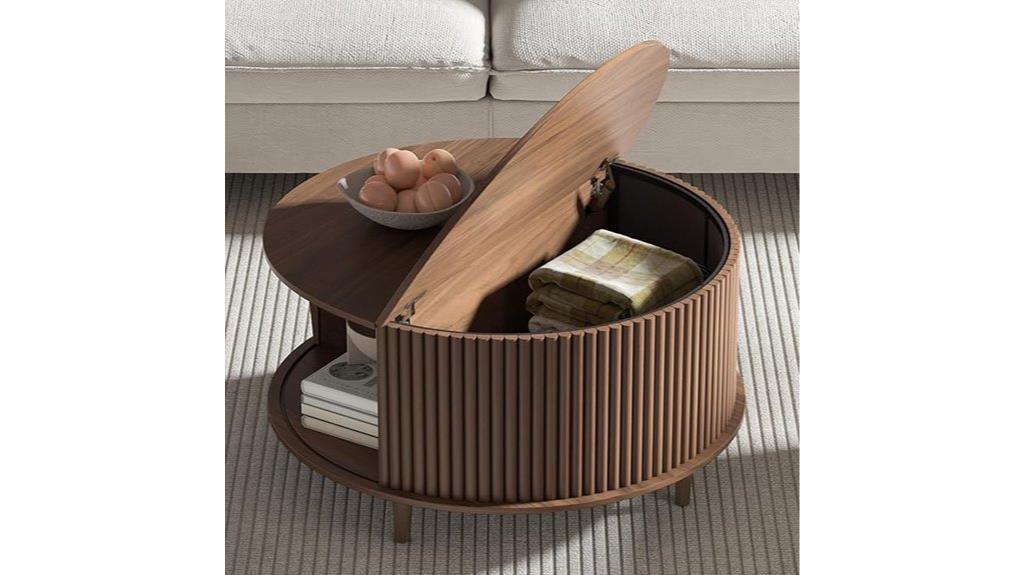 walnut round storage table