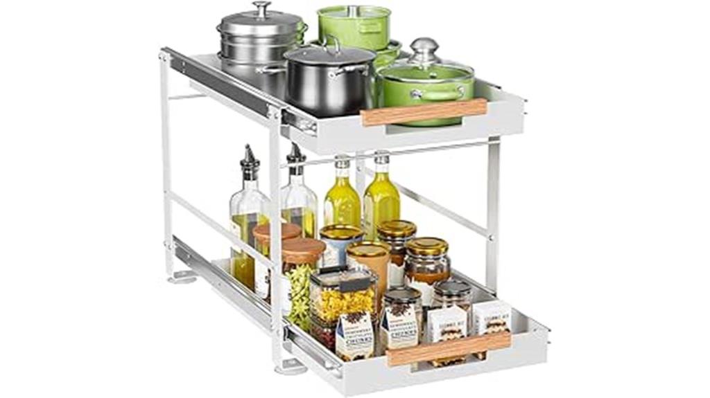 white pull out cabinet shelf