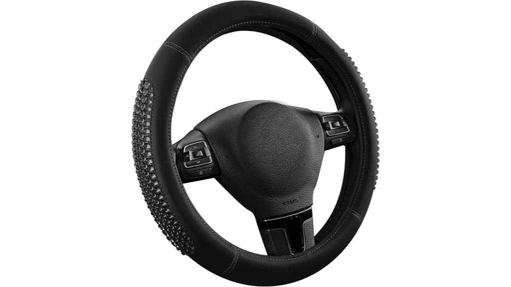 black leather steering cover