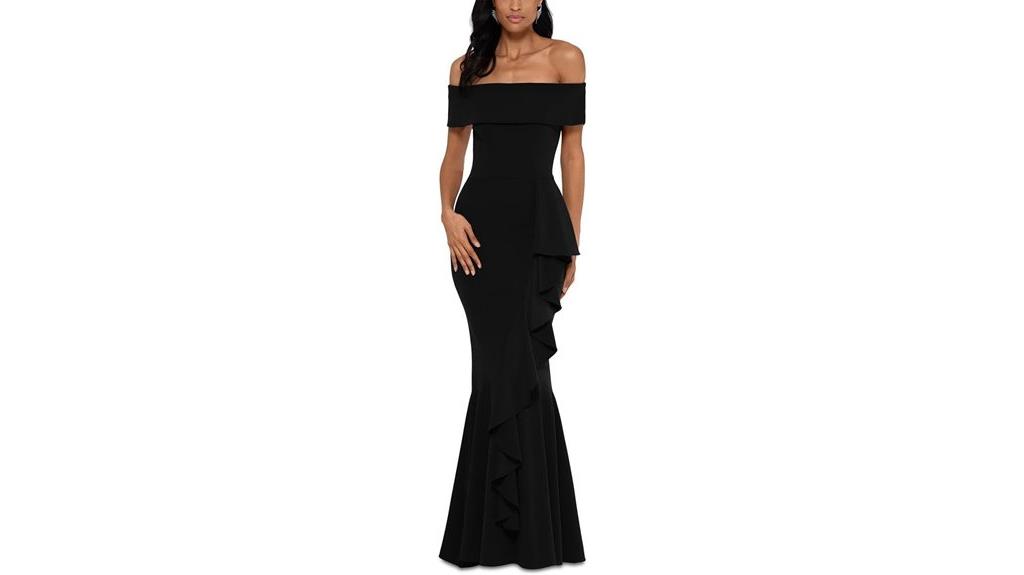 elegant off shoulder ruffle gown