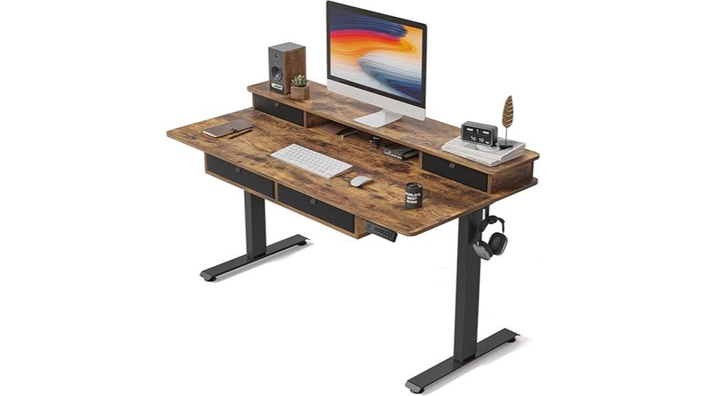 large adjustable desk with drawers