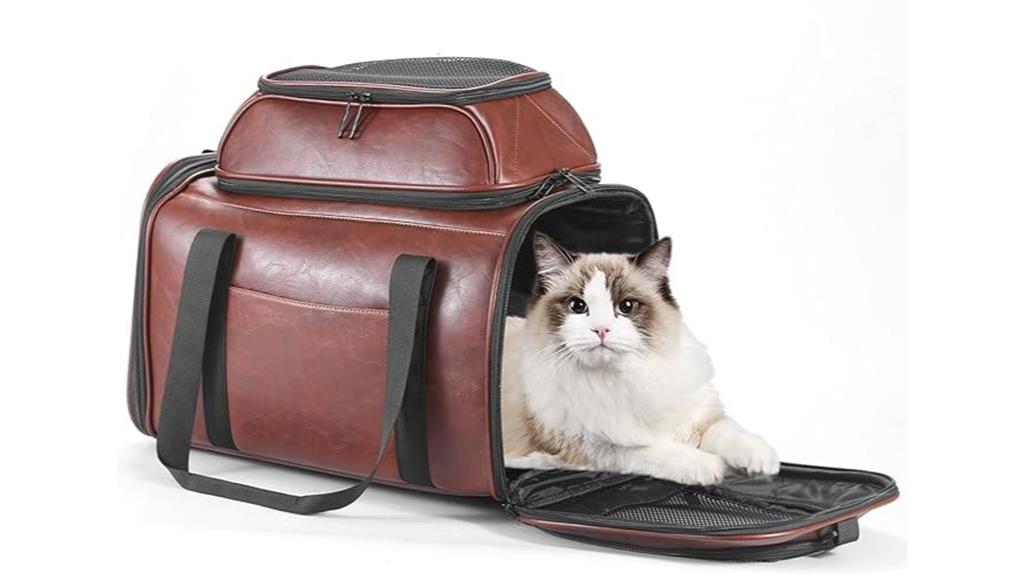 luxury leather expandable pet carrier