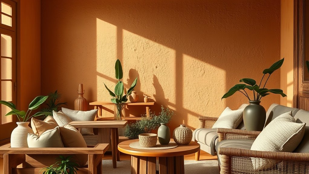 warm caramel and green