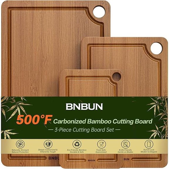 Bamboo Cutting Board Set with Juice Groove and Handles