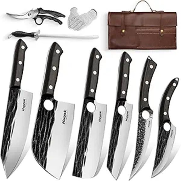 Huusk Chef Knife Set with Bag and Ebony Handles