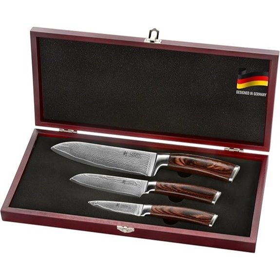 Damascus Kitchen Knife Set in Wooden Box