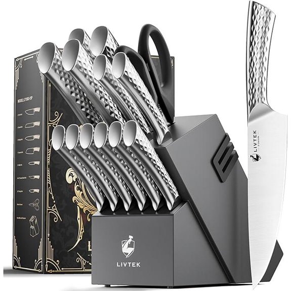Livtek 15-Piece German Kitchen Knife Set with Sharpener