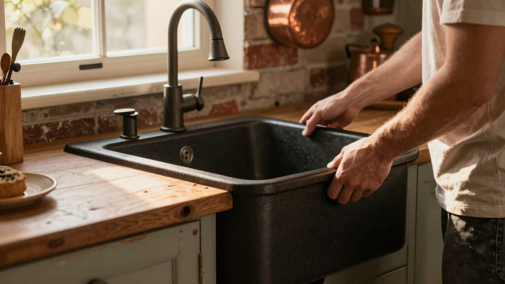 A $50 Cast Iron Sink and a Hoosier Cabinet Combined to Create a Kitchen Focal Point