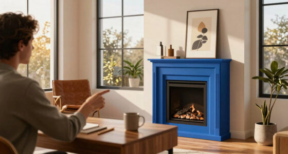 A Bold Blue Fireplace Is the Striking Focal Point of This Home Office