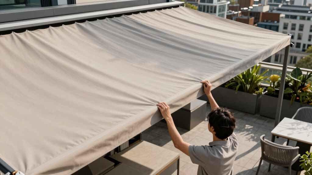 Heatherwick Studio and SPPARC shelter rooftop terrace with pleated canopy at London's Olympia