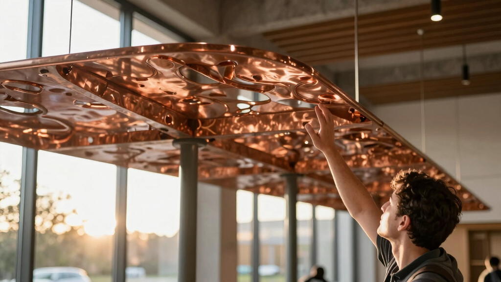 sculptural copper canopy tops micro-landmark community hub in tokyo by nikken sekkei