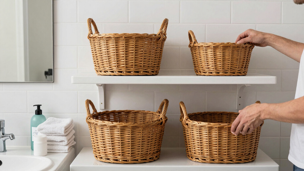 She Added Vintage Wicker Baskets to Her Family Bathroom — So Much Storage!