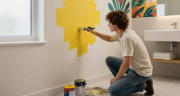 Their DIY Wall Mural Saved This Yellow and Stained Guest Bathroom