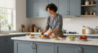 Zooey Deschanel's Blue-Gray Kitchen Cabinet Color is Replacing White as The Go-To Shade for Chic Homeowners – It's Muted but Elegant