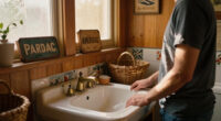 A Basically All-Wood Paneled '70S Bathroom Got An Americana Folk Makeover