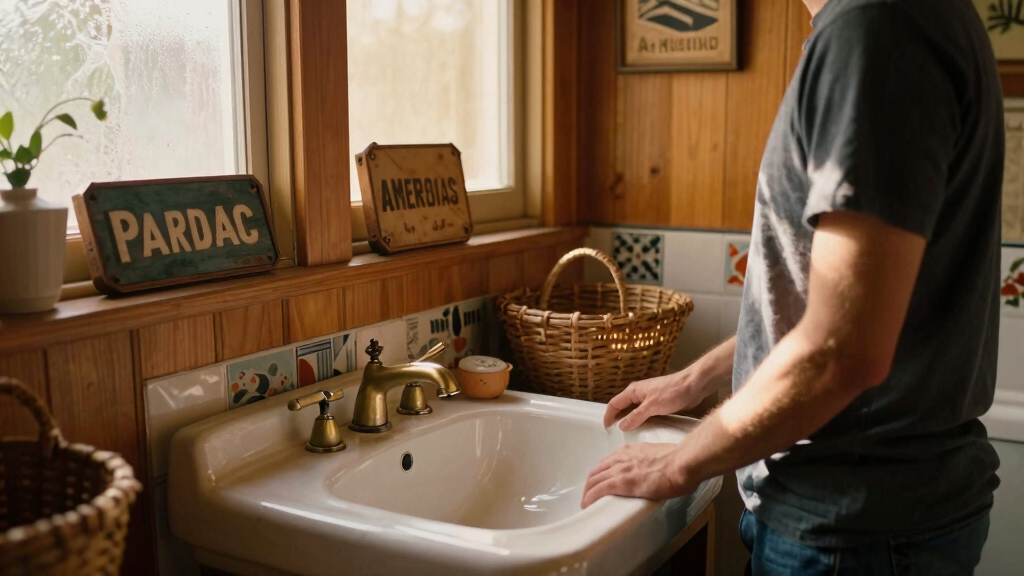 A Basically All-Wood Paneled '70S Bathroom Got An Americana Folk Makeover