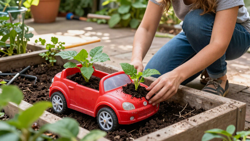 Gardener Transforms A Kids' Toy Into A Functional Garden Bed